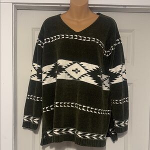 White Stag Dark Green and White V-Neck Sweater